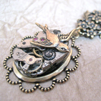 Bird and Watch Gear Necklace by A Second Time