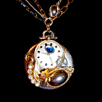 Gold, Silver and Rhinestone Watch Part Necklace by Kariann Price